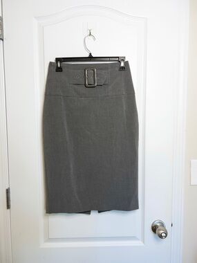 Cache Pencil Skirt Womens 2 Grey Belted High Waist 5671
